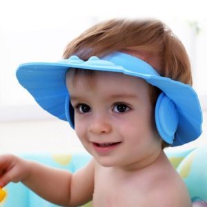 Bebek Banyo Şapkası Düğmeli Kulaklıklı Mavi